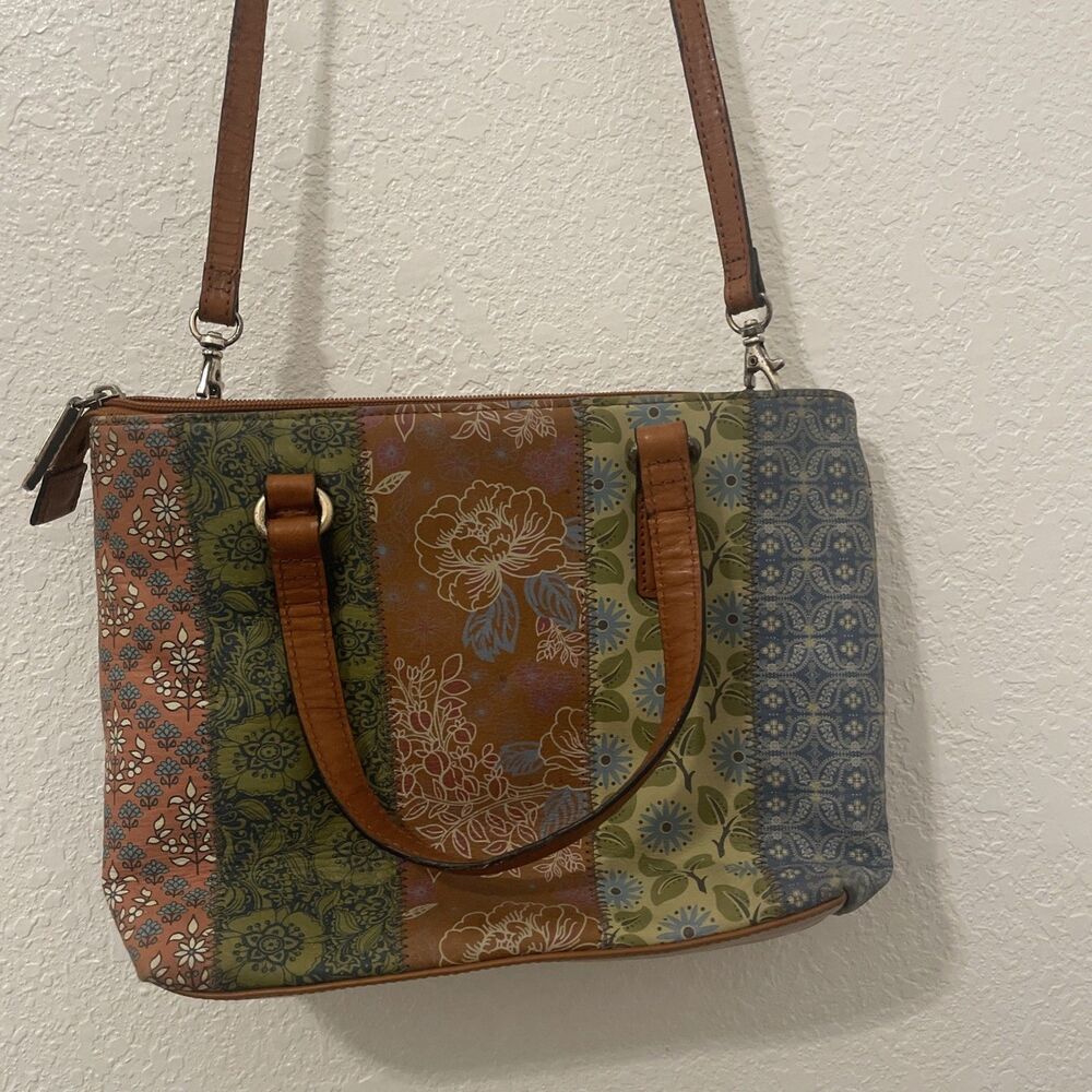 Vintage Fossil Purse Crossbody Boho Messenger Bag Pockets Floral Patch